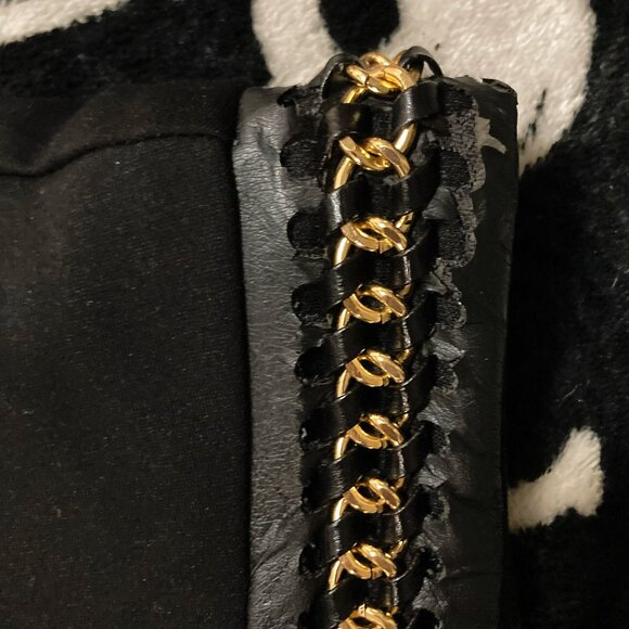 DEX Black pencil dress w/ pleather and gold tone chain detailing ~ MEDIUM LARGE - Picture 7 of 15